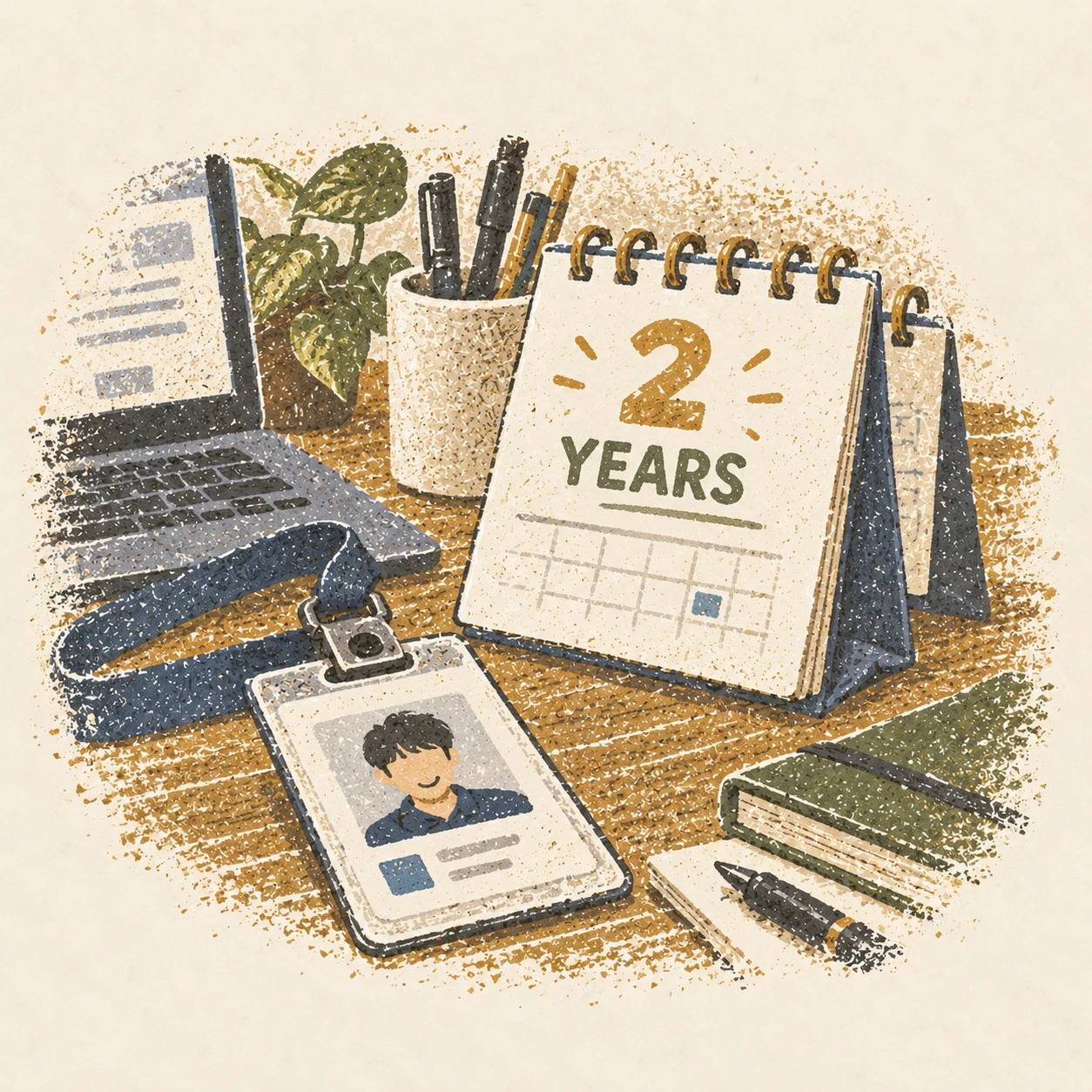 입사 2주년을 맞아 돌아본 직장 생활. AI-generated illustration.