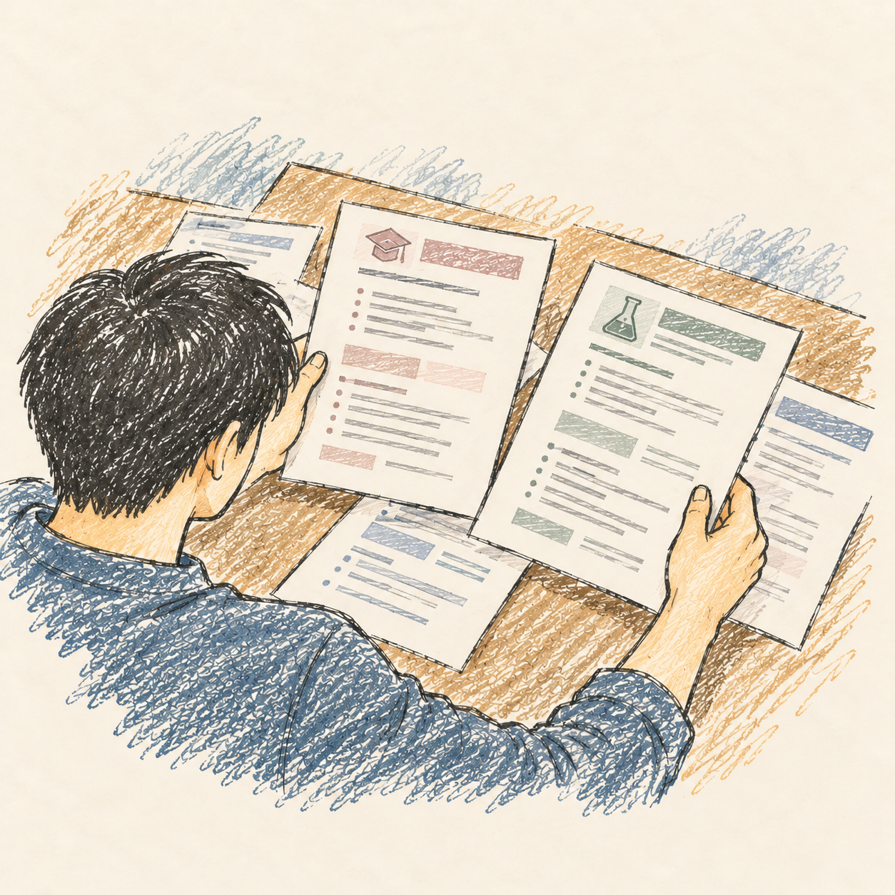 Comparing master's program options while starting M.S. applications. AI-generated illustration.