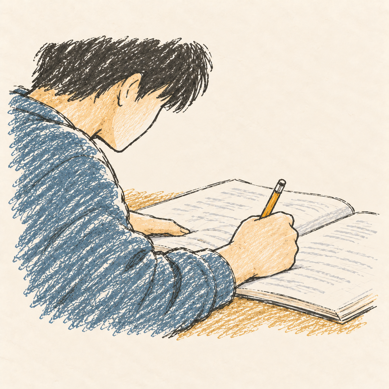 수업 뒤 돌아와 과제를 이어 하는 장면. AI-generated illustration.