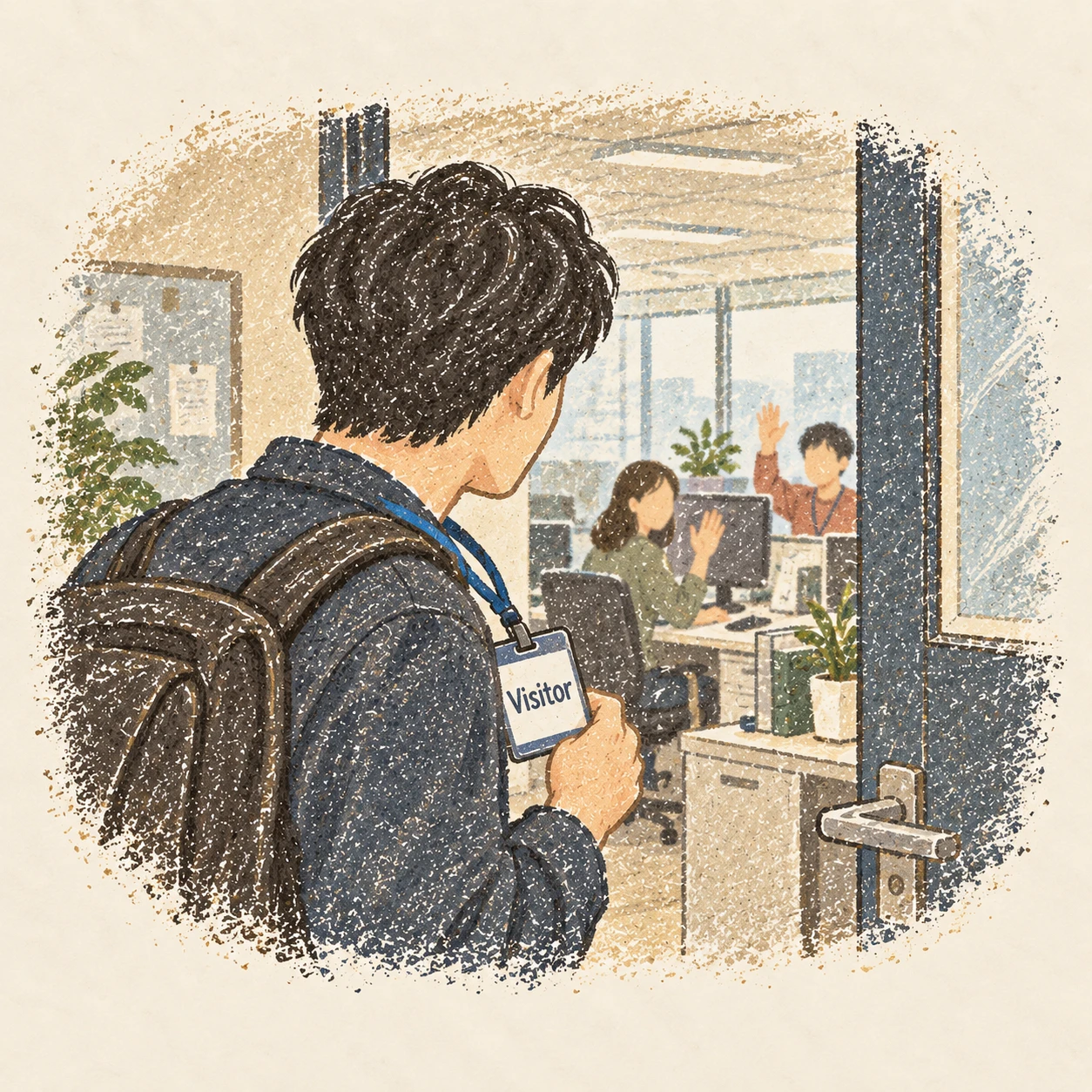 전 회사를 다시 방문한 날. AI-generated illustration.